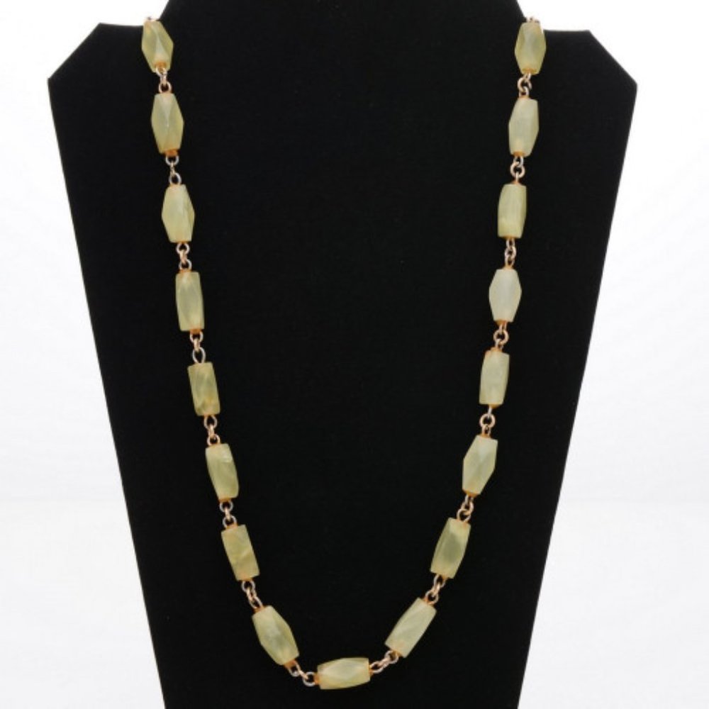 Long Green Serpentine Gem Necklace with silver chain